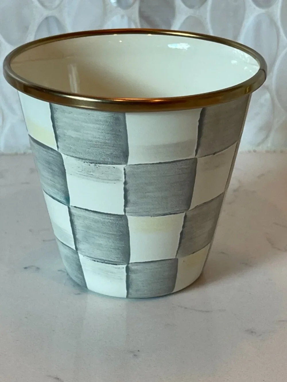 MacKenzie-Childs Sterling Check Herb Pot Planter Vase Cachepot -New